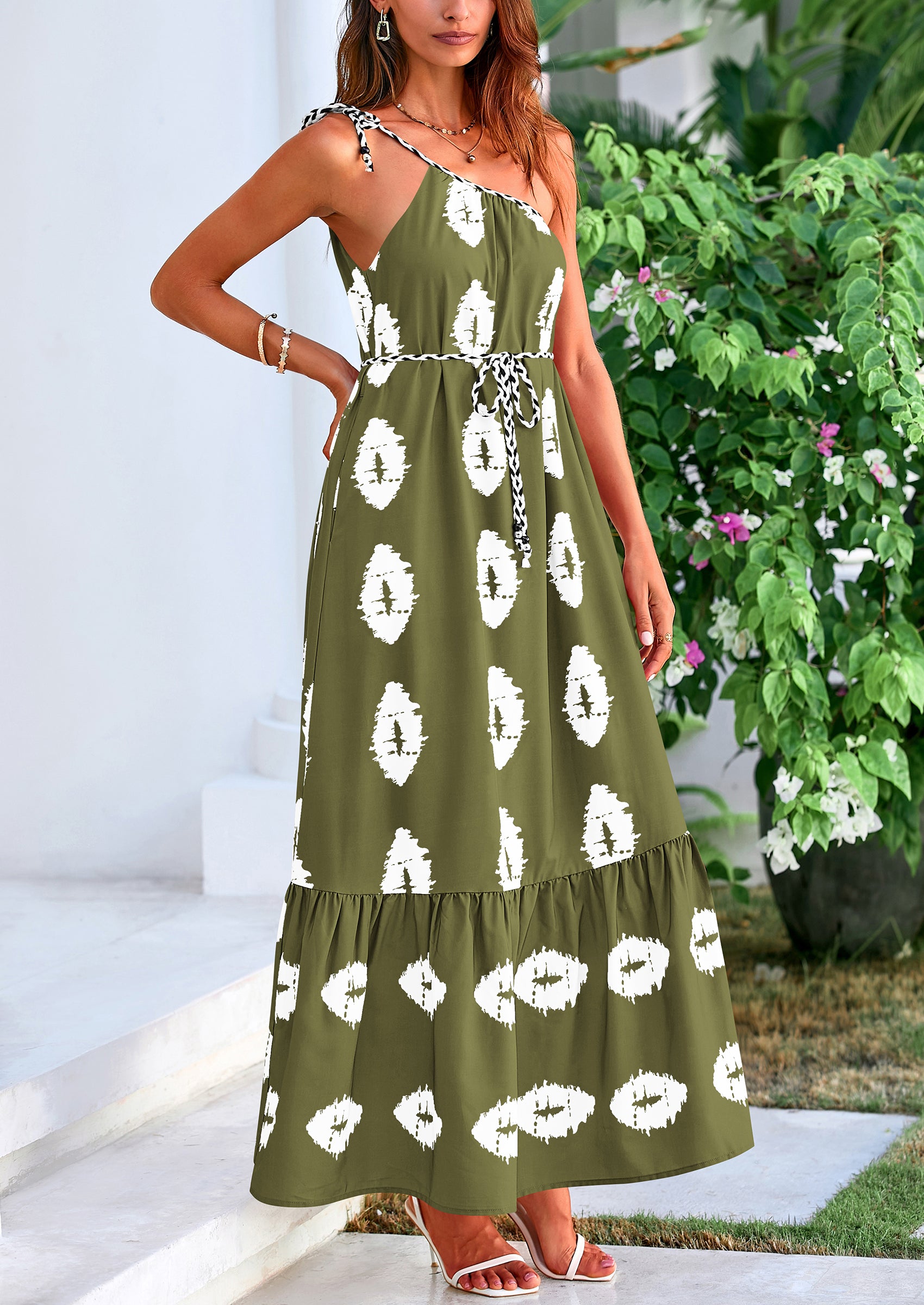 PRETTYGARDEN Women's Summer Maxi Dresses One Shoulder Printed Flowy Boho Beach Vacation Long Sundress