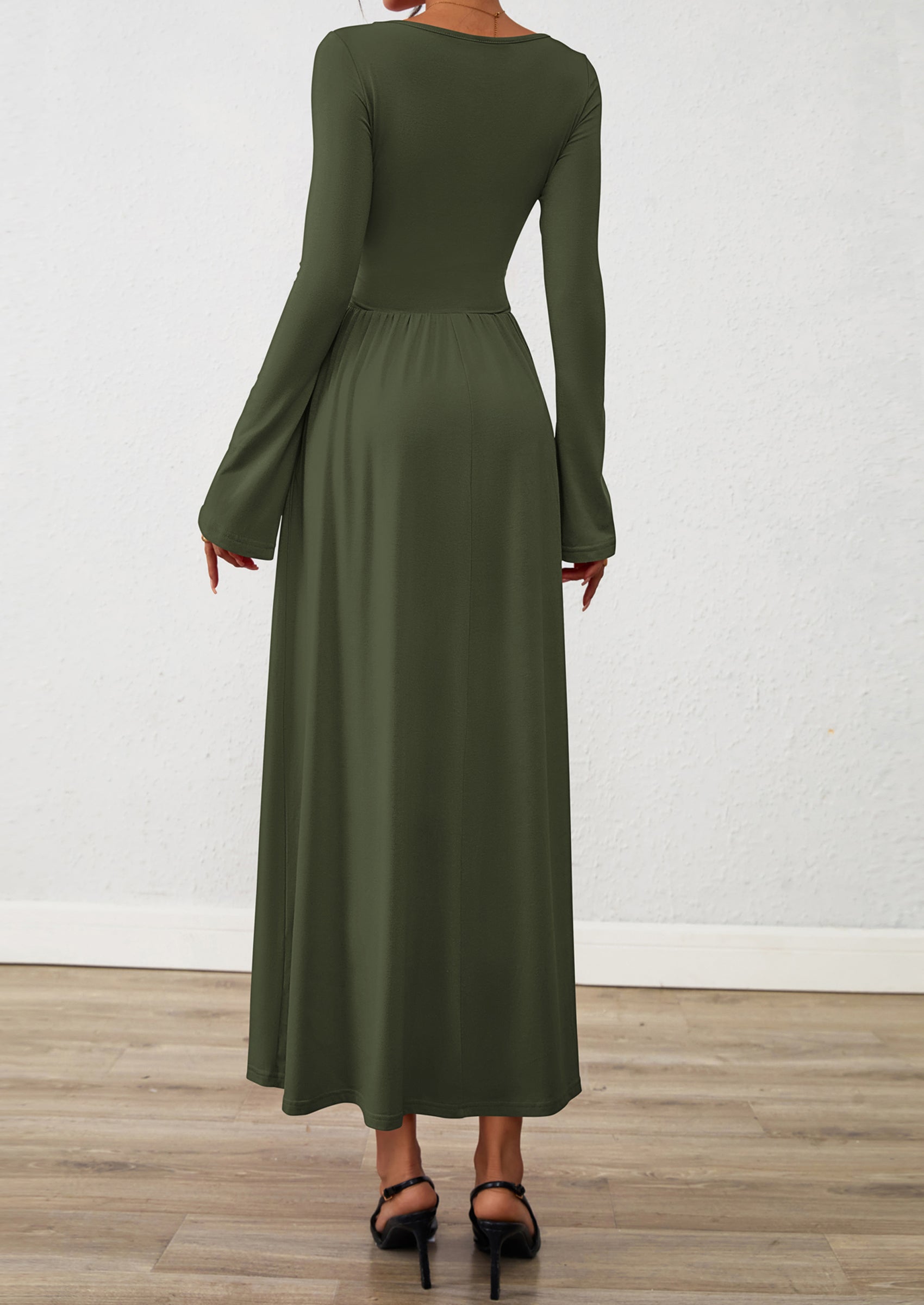 BTFBM Long Sleeve Maxi Dresses for Women Fall Casual Ruched Boat Neck Flowy Elegant Formal Wedding Guest Dress