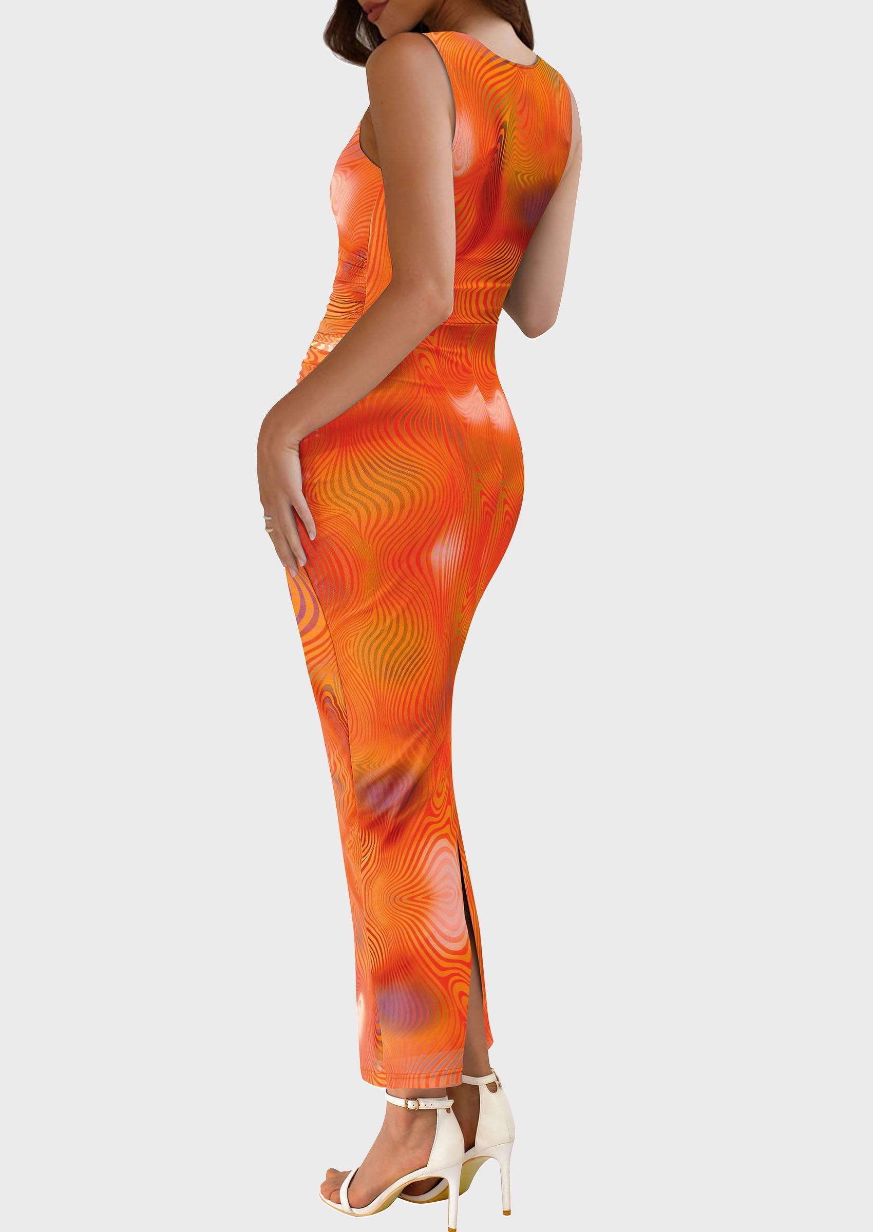 PRETTYGARDEN Wedding Guest Dresses for Women Spring Floral Bodycon Sleeveless Mesh Maxi Long Dress