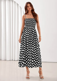 PRETTYGARDEN Womens Summer Dresses Spring Sleeveless Spaghetti Straps Casual Midi Dress Polka Dot Smocked Beach Sundress PRETTYGARDEN