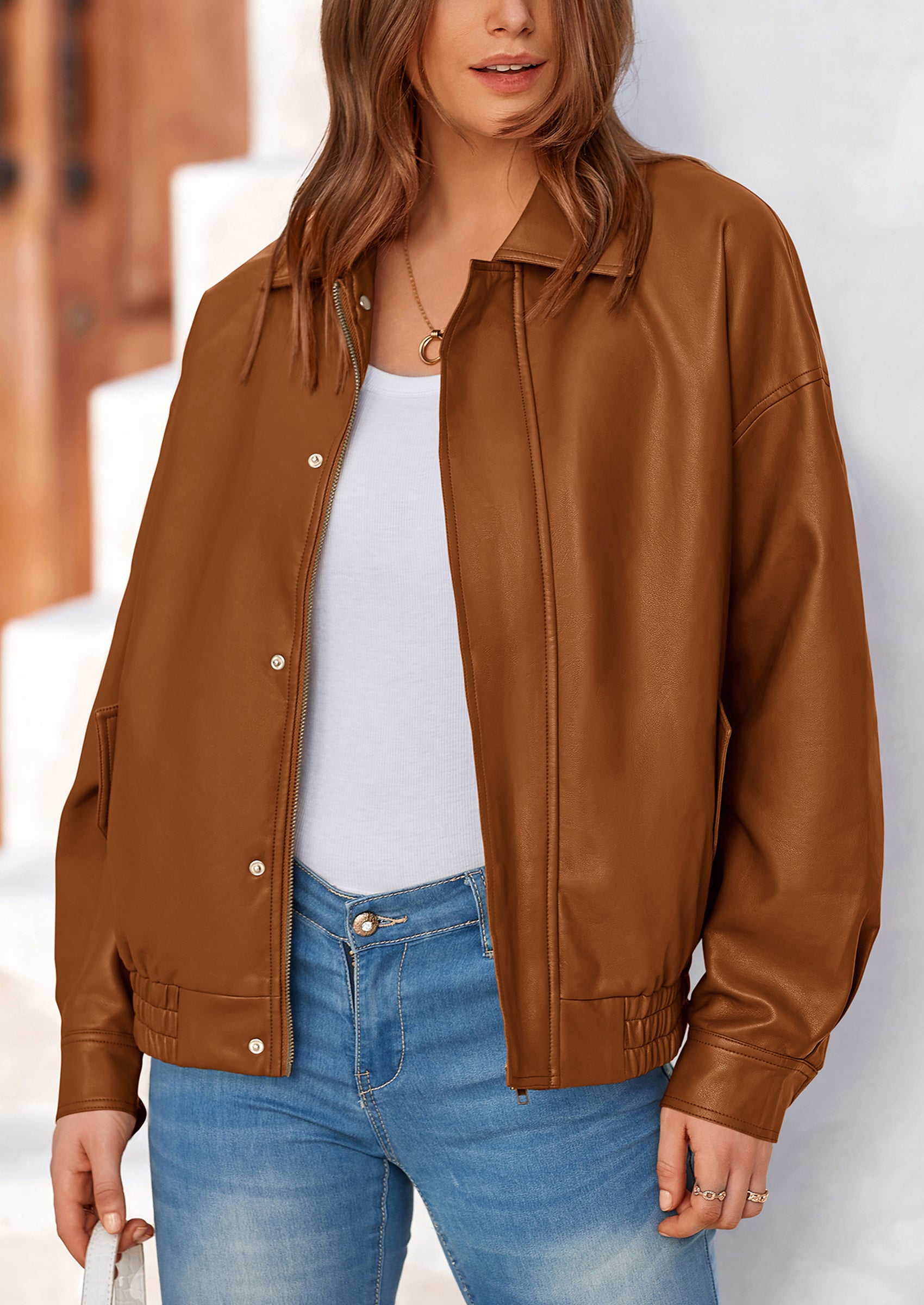 PRETTYGARDEN Women's Faux Leather Motorcycle Jacket Trendy Fall Spring Clothes Oversized Zip Up Winter Coat Outerwear