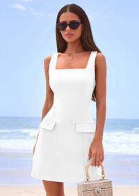 PRETTYGARDEN Womens Summer Sleeveless Mini Dress Square Neck A Line Short Cocktail Party Dresses Trendy Spring Clothes PRETTYGARDEN