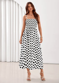 PRETTYGARDEN Womens Summer Dresses Spring Sleeveless Spaghetti Straps Casual Midi Dress Polka Dot Smocked Beach Sundress PRETTYGARDEN