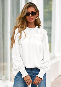 PRETTYGARDEN Blouses for Women Dressy Casual Fall Outfits Frill Neck Long Sleeve Shirts Satin Work Business Casual Tops