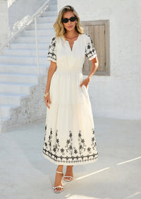 PRETTYGARDEN Women's Summer Boho Maxi Dress Spring Floral Short Sleeve V Neck A Line Flowy Beach Wedding Guest Dresses PRETTYGARDEN