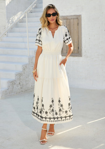 PRETTYGARDEN Women's Summer Boho Maxi Dress Spring Floral Short Sleeve V Neck A Line Flowy Beach Wedding Guest Dresses PRETTYGARDEN