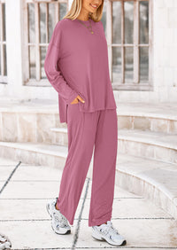 PRETTYGARDEN Women's Two Piece Lounge Sets Matching Long Sleeve Shirts Wide Leg Pants Tracksuits Travel Outfits Fall Clothes