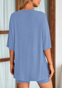 PRETTYGARDEN Women's Two Piece Lounge Set Summer Casual Oversized Shirts Biker Shorts Matching Airport Travel Outfit