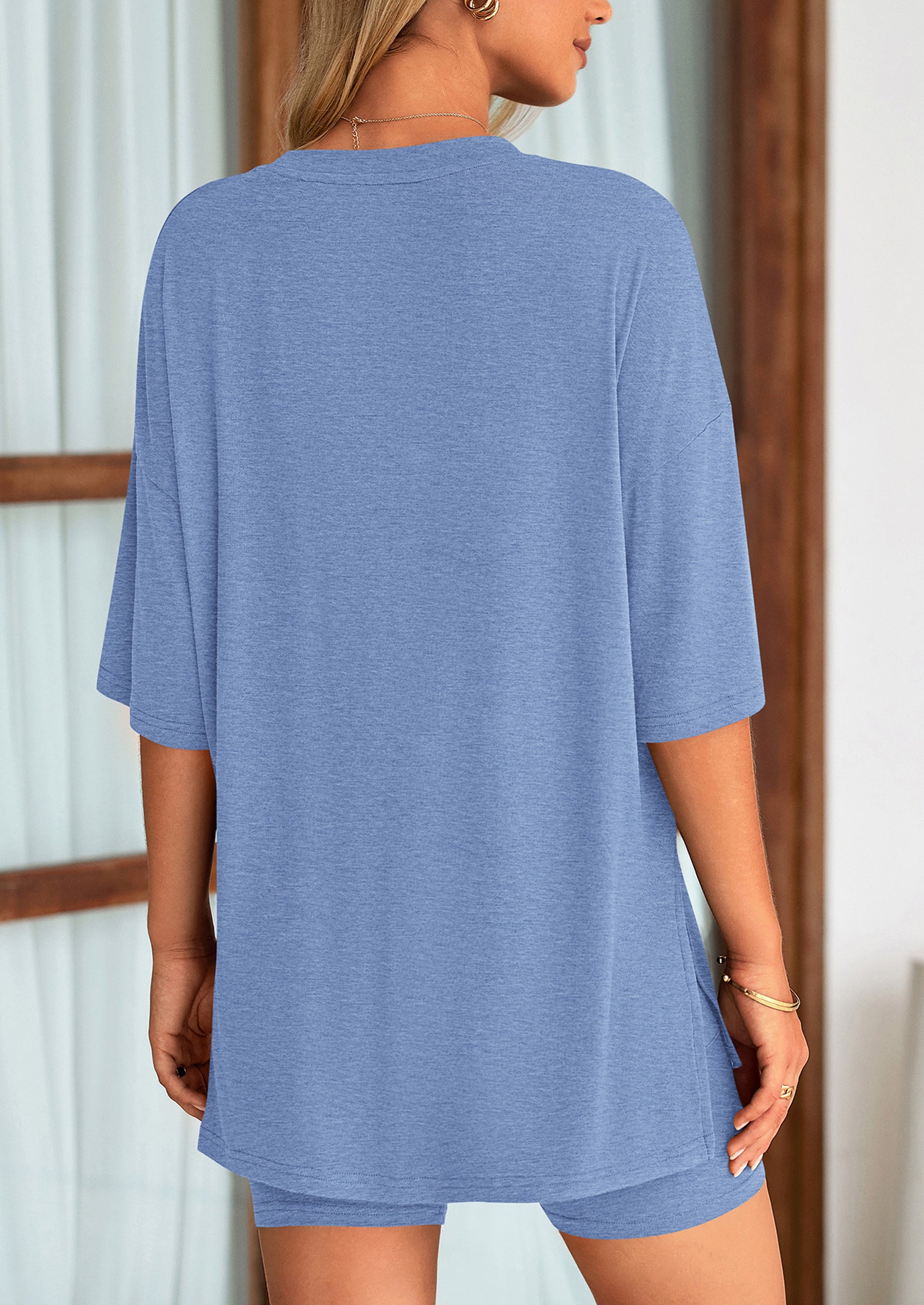 PRETTYGARDEN Women's Two Piece Lounge Set Summer Casual Oversized Shirts Biker Shorts Matching Airport Travel Outfit