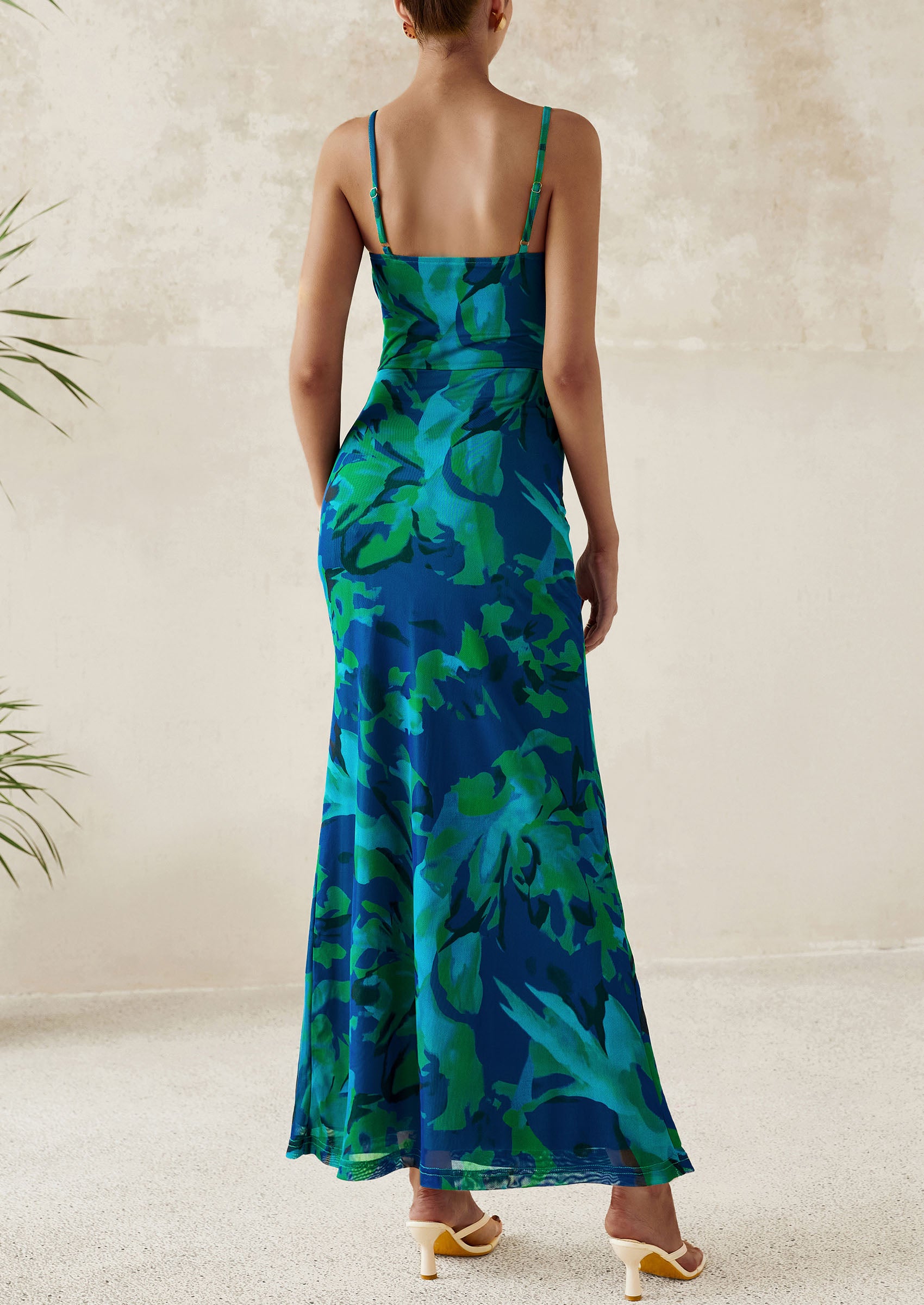 PRETTYGARDEN Women's Bodycon Maxi Dress Floral Sundress Sleeveless Spaghetti Strap Cocktail Party Dress