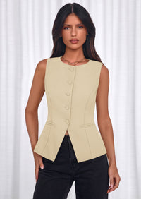 PRETTYGARDEN Womens Vests Top Trendy 2026 Spring Sleeveless Blazer Suit Summer Business Casual Work Button Down Waistcoat PRETTYGARDEN