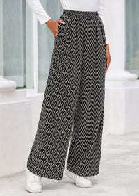 PRETTYGARDEN Casual Women's Pants Elastic Waist Palazzo Long Stretchy Wide Leg Trousers Knit Fall Outfits with Pockets