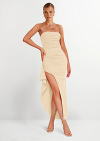 PRETTYGARDEN Women's Off Shoulder Bodycon Dresses Ruched Asymmetrical High Split Elegant Cocktail Party Dress