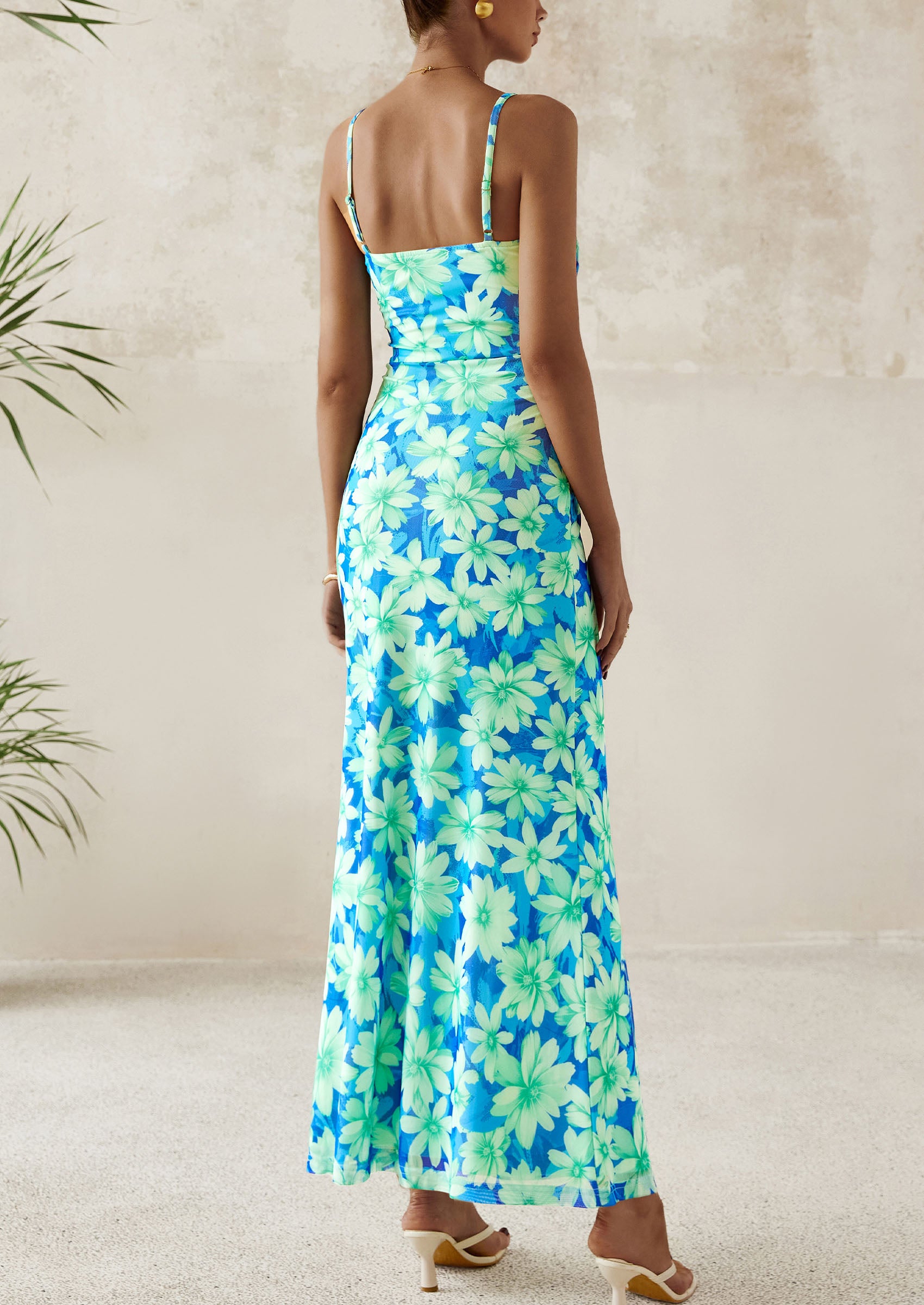 PRETTYGARDEN Women's Bodycon Maxi Dress Floral Sundress Sleeveless Spaghetti Strap Cocktail Party Dress