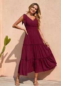 PRETTYGARDEN Women's Cross Neck Spring Sleeveless Tiered Maxi Dress Beach Tie Strap Smocked Long Dresses Pleated Sundress