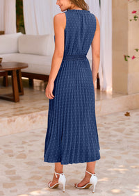 PRETTYGARDEN Women's Midi Summer Dresses Casual V Neck Swiss Dot Ruffle Sleeveless A Line Beach Sun Dress