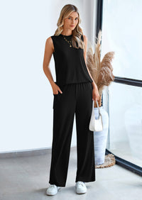 PRETTYGARDEN 2 Piece Set Loose Tank Top Wide Leg Pants Casual Matching Outfits Tracksuit