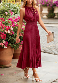 PRETTYGARDEN Women's Midi Summer Dresses Casual V Neck Swiss Dot Ruffle Sleeveless A Line Beach Sun Dress