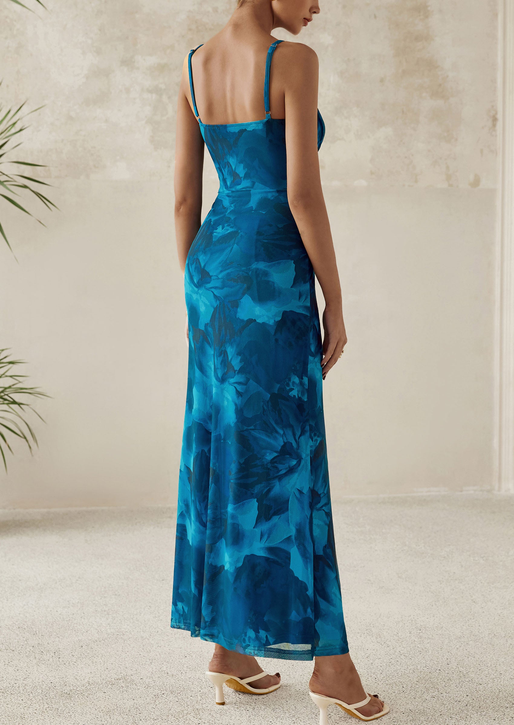 PRETTYGARDEN Women's Bodycon Maxi Dress Floral Sundress Sleeveless Spaghetti Strap Cocktail Party Dress