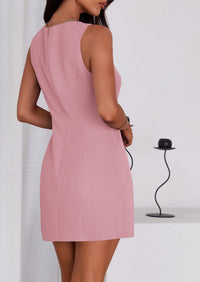 PRETTYGARDEN Work Dresses for Women Spring Business Formal Short Dress Sleeveless Button Down Elegant Office Outfits