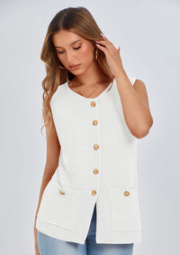 PRETTYGARDEN Women's Knit Sweater Vest Summer Sleeveless Button Down Tank Tops Trendy Business Casual Outfits PRETTYGARDEN