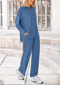 PRETTYGARDEN Women's Two Piece Lounge Sets Matching Long Sleeve Shirts Wide Leg Pants Tracksuits Travel Outfits Fall Clothes