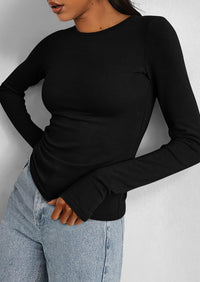 BTFBM Women's Casual Tops Spring Fall Outfits Long Sleeve Shirt Crewneck Workout Stretchy Slim Fit Going Out Top