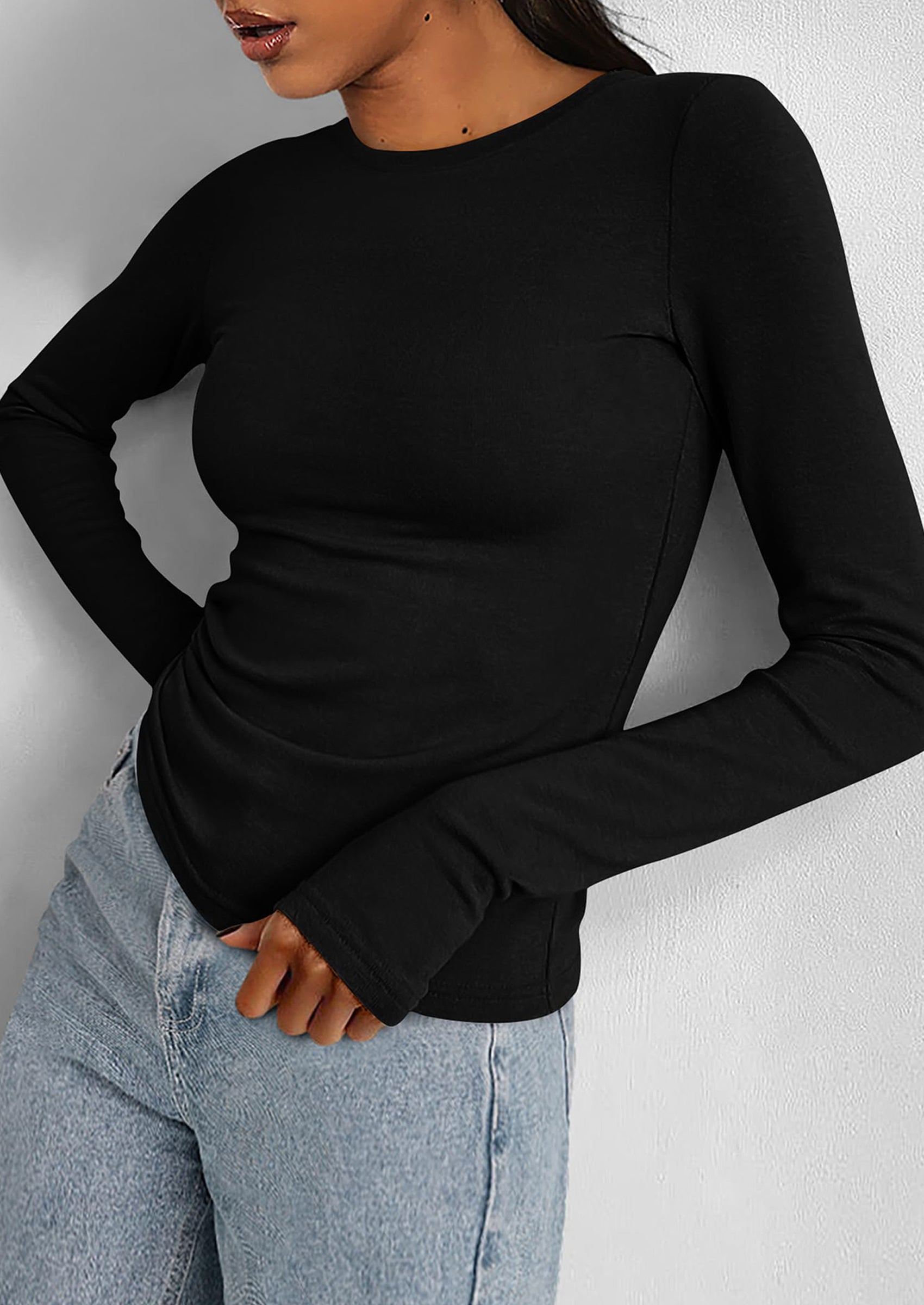 BTFBM Women's Casual Tops Spring Fall Outfits Long Sleeve Shirt Crewneck Workout Stretchy Slim Fit Going Out Top