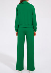 PRETTYGARDEN Women's 2 Piece Outfits Casual Lapel Half Zip Sweatshirts And Wide Leg Pants Tracksuit Sets