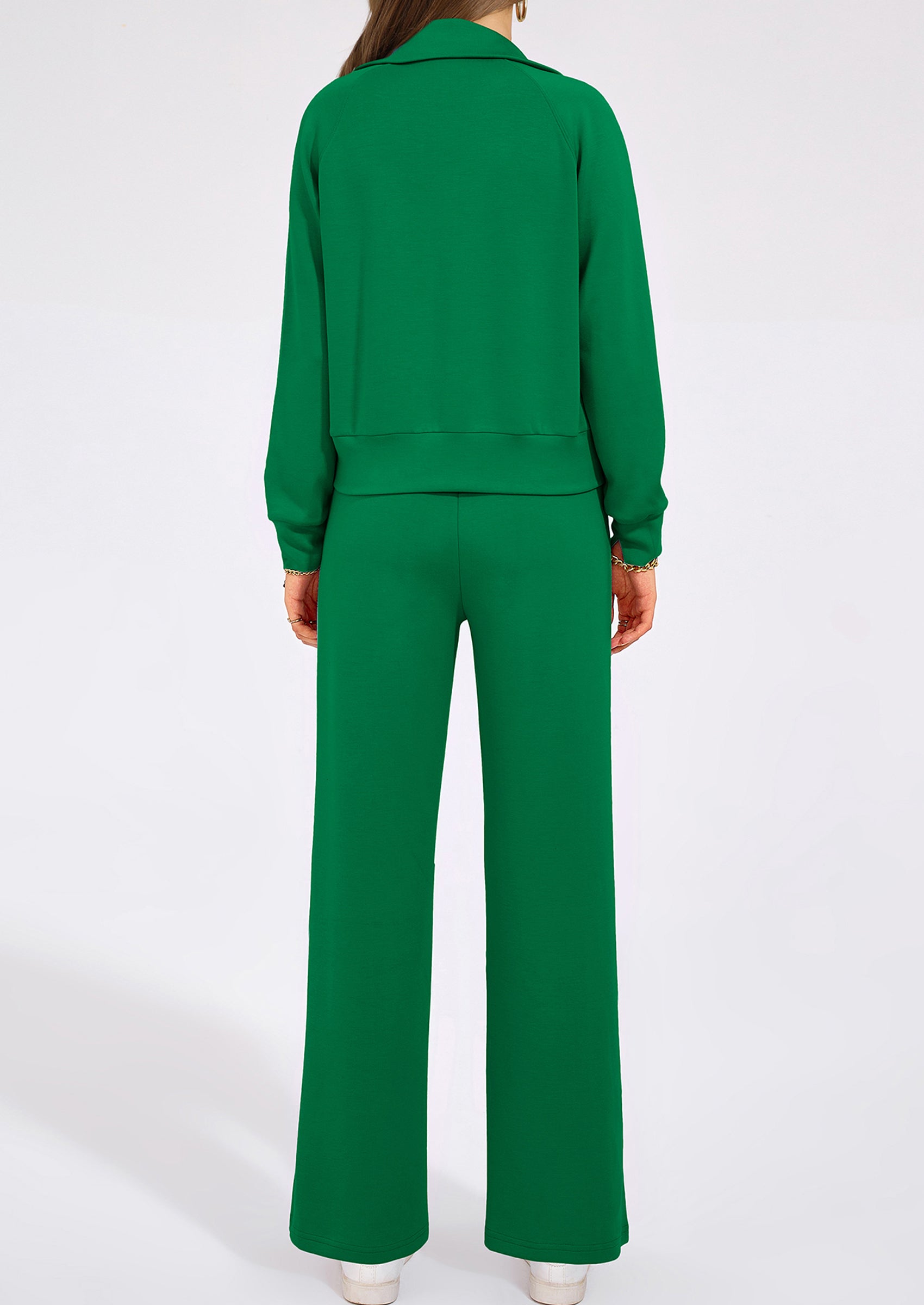 PRETTYGARDEN Women's 2 Piece Outfits Casual Lapel Half Zip Sweatshirts And Wide Leg Pants Tracksuit Sets