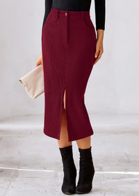PRETTYGARDEN Corduroy Skirt Women Fall Fashion High Waisted Pencil Midi Skirts Business Casual Work Office Winter Outfit