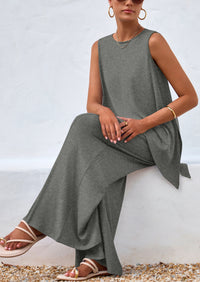 PRETTYGARDEN Women's Two Piece Matching Lounge Sets Asymmetrical Split Tank Tops Wide Leg Pants Summer Outfits Tracksuit