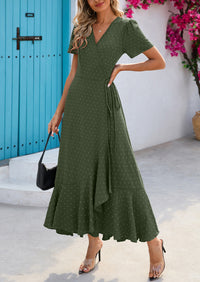 PRETTYGARDEN Women's Summer Maxi Dress Casual Wrap Floral Boho Short Sleeve V Neck Split Ruffle Beach Long Dresses