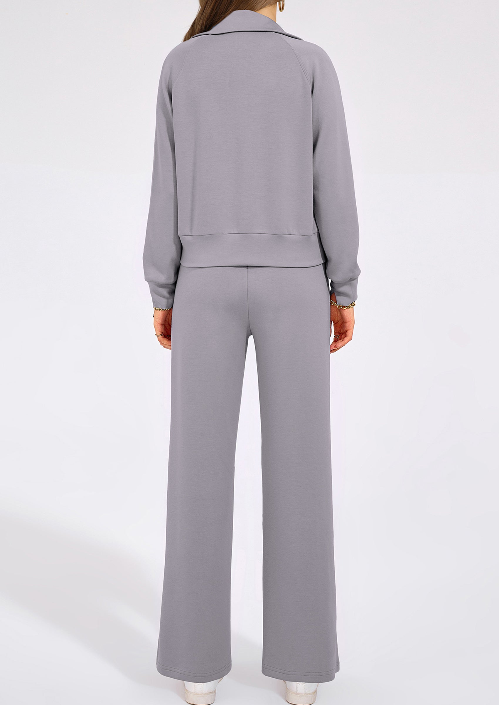 PRETTYGARDEN Women's 2 Piece Outfits Casual Lapel Half Zip Sweatshirts And Wide Leg Pants Tracksuit Sets