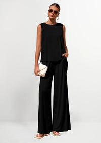 PRETTYGARDEN Women's Two Piece Matching Lounge Sets Asymmetrical Split Tank Tops Wide Leg Pants Summer Outfits Tracksuit