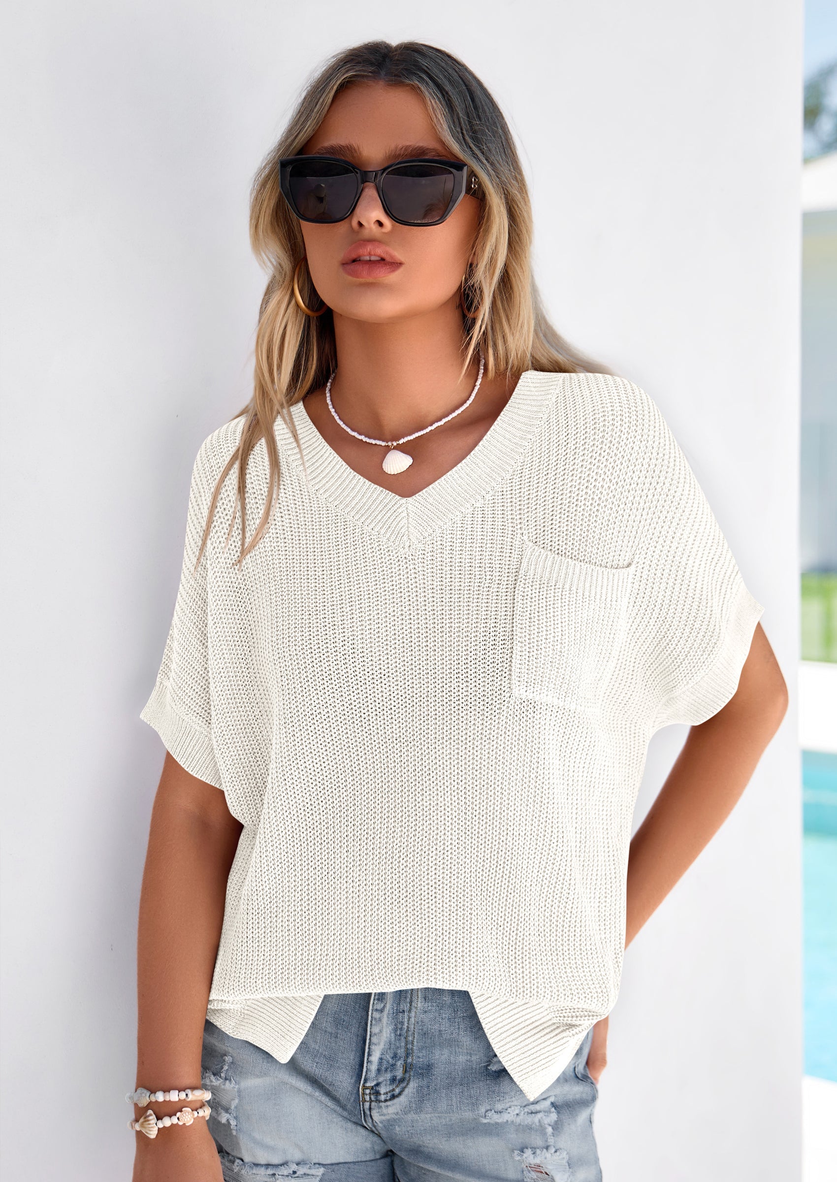 PRETTYGARDEN Women's Spring Short Sleeve Sweaters Lightweight V Neck Casual Going Out Summer T PRETTYGARDEN