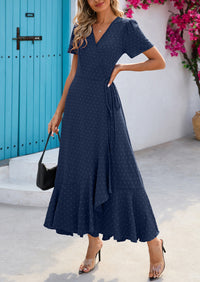 PRETTYGARDEN Women's Summer Maxi Dress Casual Wrap Floral Boho Short Sleeve V Neck Split Ruffle Beach Long Dresses