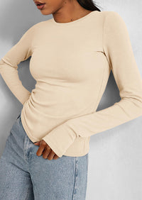 BTFBM Women's Casual Tops Spring Fall Outfits Long Sleeve Shirt Crewneck Workout Stretchy Slim Fit Going Out Top