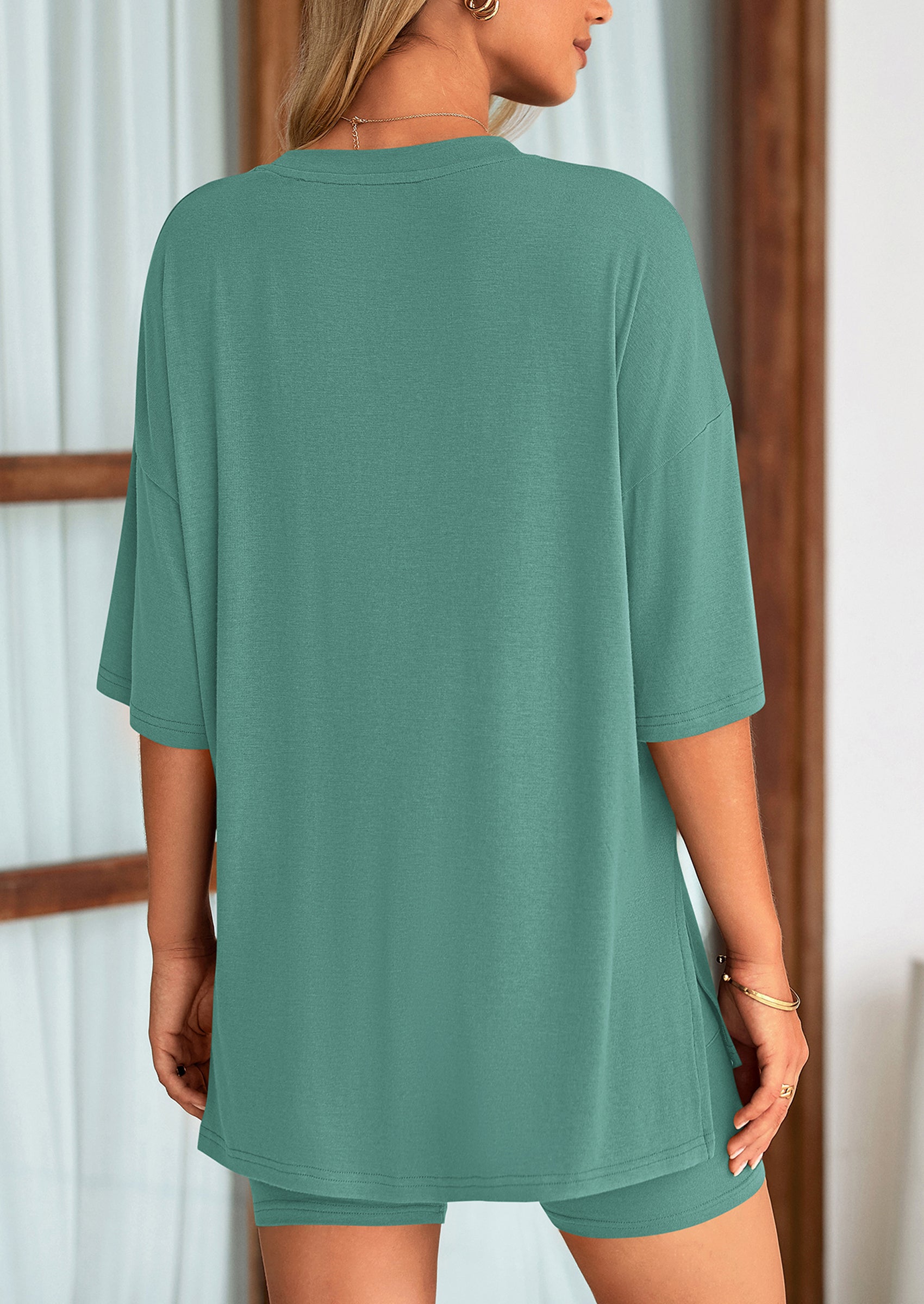 PRETTYGARDEN Women's Two Piece Lounge Set Summer Casual Oversized Shirts Biker Shorts Matching Airport Travel Outfit