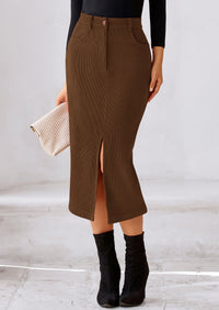 PRETTYGARDEN Corduroy Skirt Women Fall Fashion High Waisted Pencil Midi Skirts Business Casual Work Office Winter Outfit