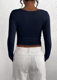 BTFBM Women Long Sleeve Shirts Fall Tops V Neck Button Up Slim Fit Ribbed Knit Solid Color Casual Shirts