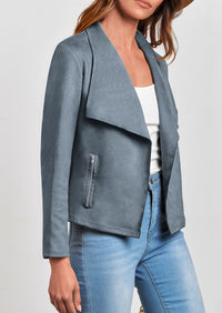 PRETTYGARDEN Women's Faux Suede Jackets Fashion Fall Clothes Long Sleeve Open Front Cropped Coat Outwear