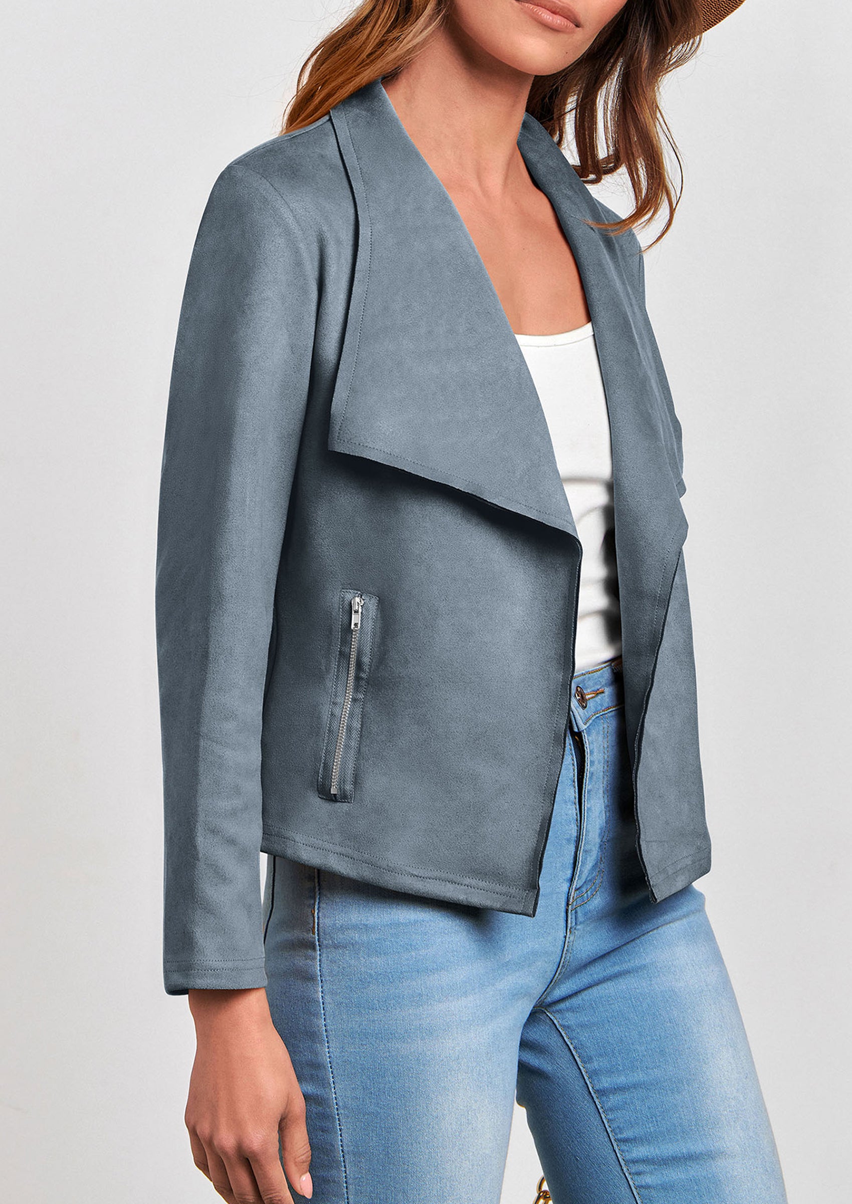 PRETTYGARDEN Women's Faux Suede Jackets Fashion Fall Clothes Long Sleeve Open Front Cropped Coat Outwear