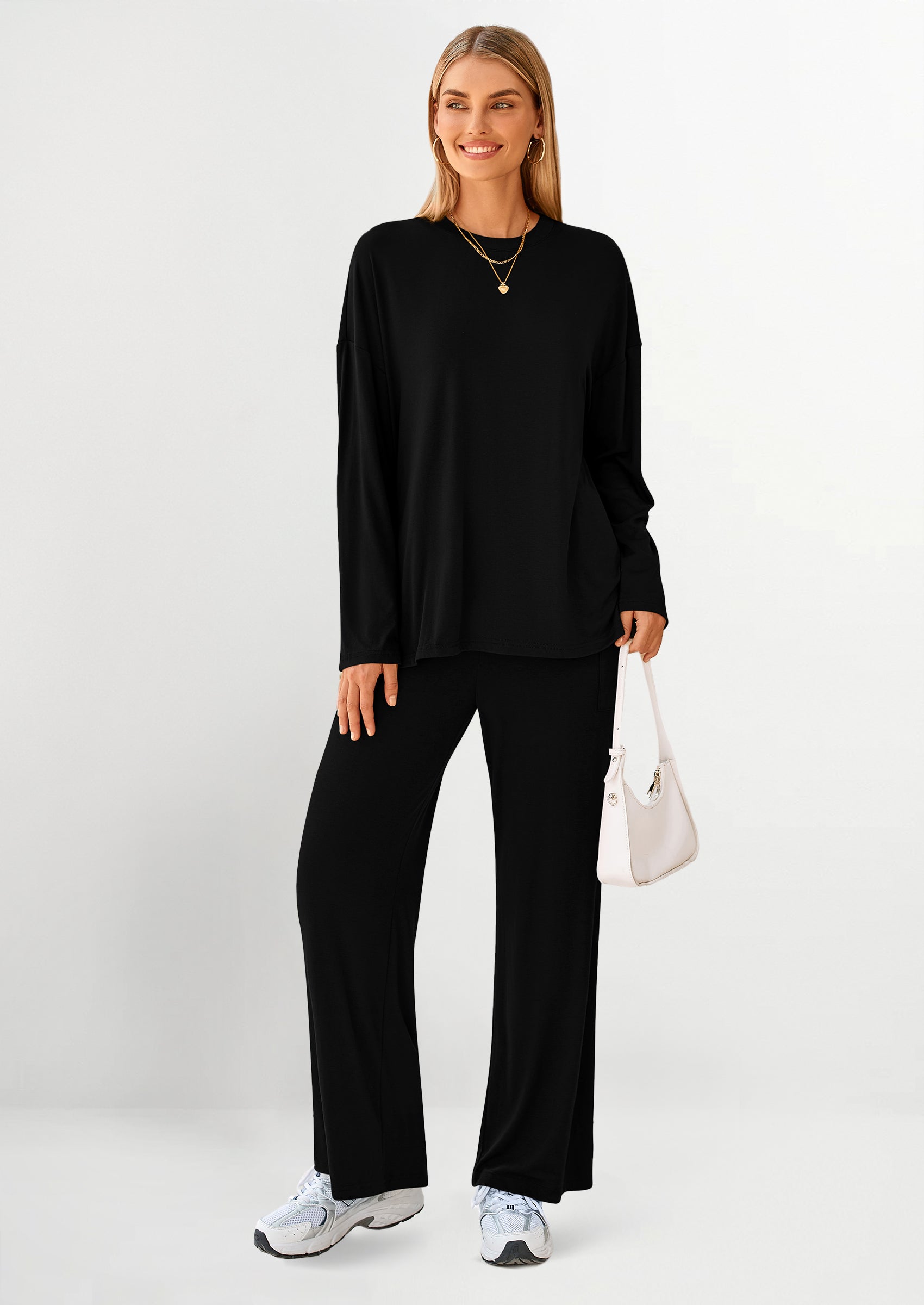 PRETTYGARDEN Women's Two Piece Lounge Sets Matching Long Sleeve Shirts Wide Leg Pants Tracksuits Travel Outfits Fall Clothes