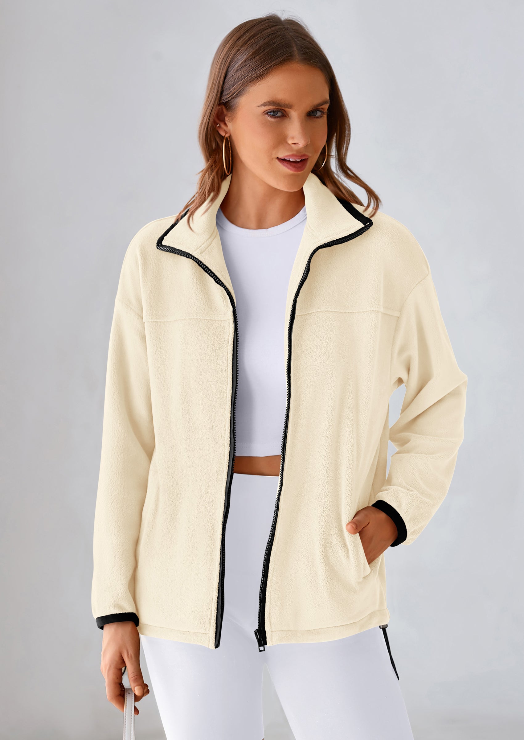 BTFBM Women's Fleece Jackets Fall Winter Clothes 2025 Stand Collar Outwear Jacket Zip Up Casual Fuzzy Coats Pockets PRETTYGARDEN