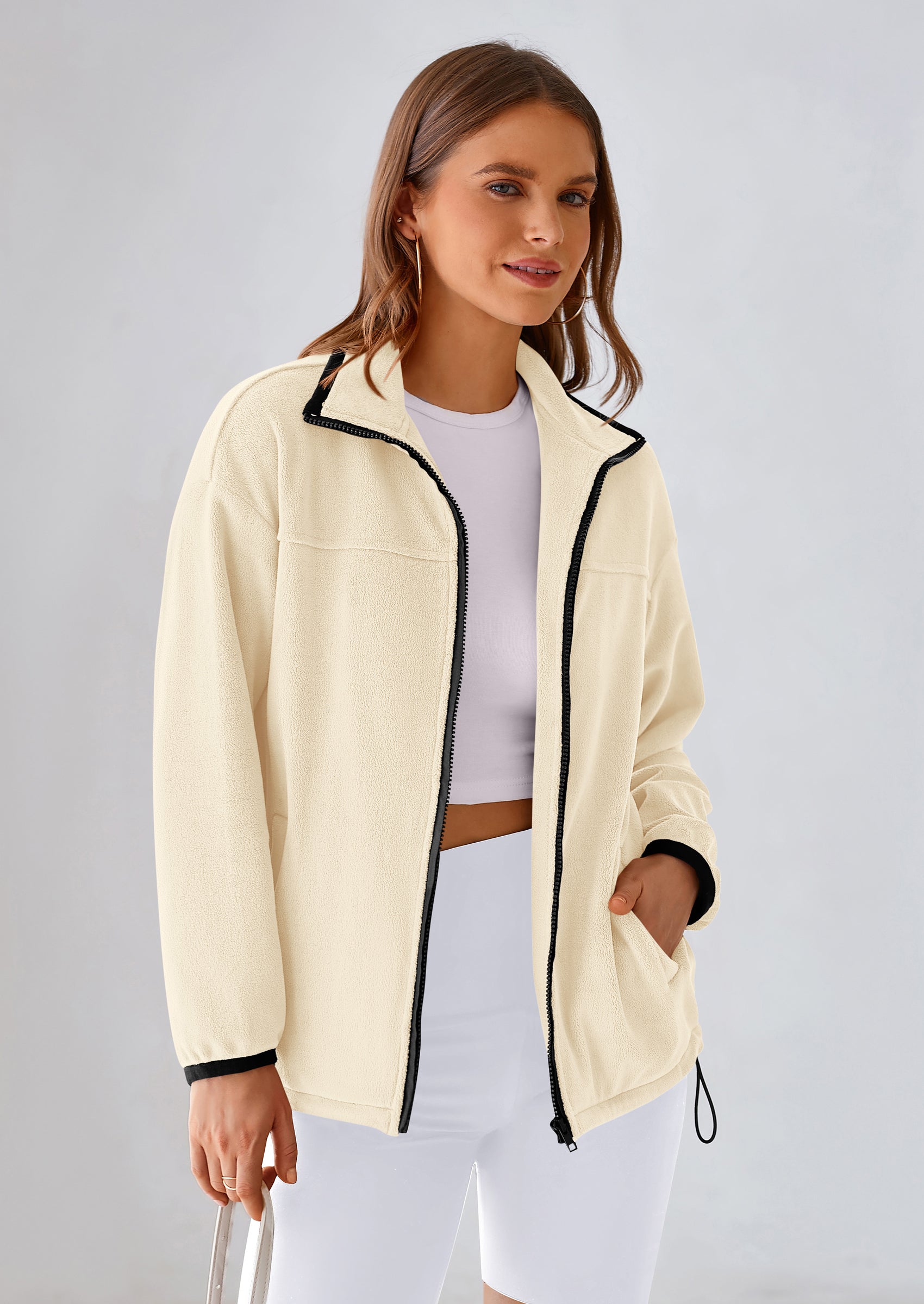 BTFBM Women's Fleece Jackets Fall Winter Clothes 2025 Stand Collar Outwear Jacket Zip Up Casual Fuzzy Coats Pockets PRETTYGARDEN