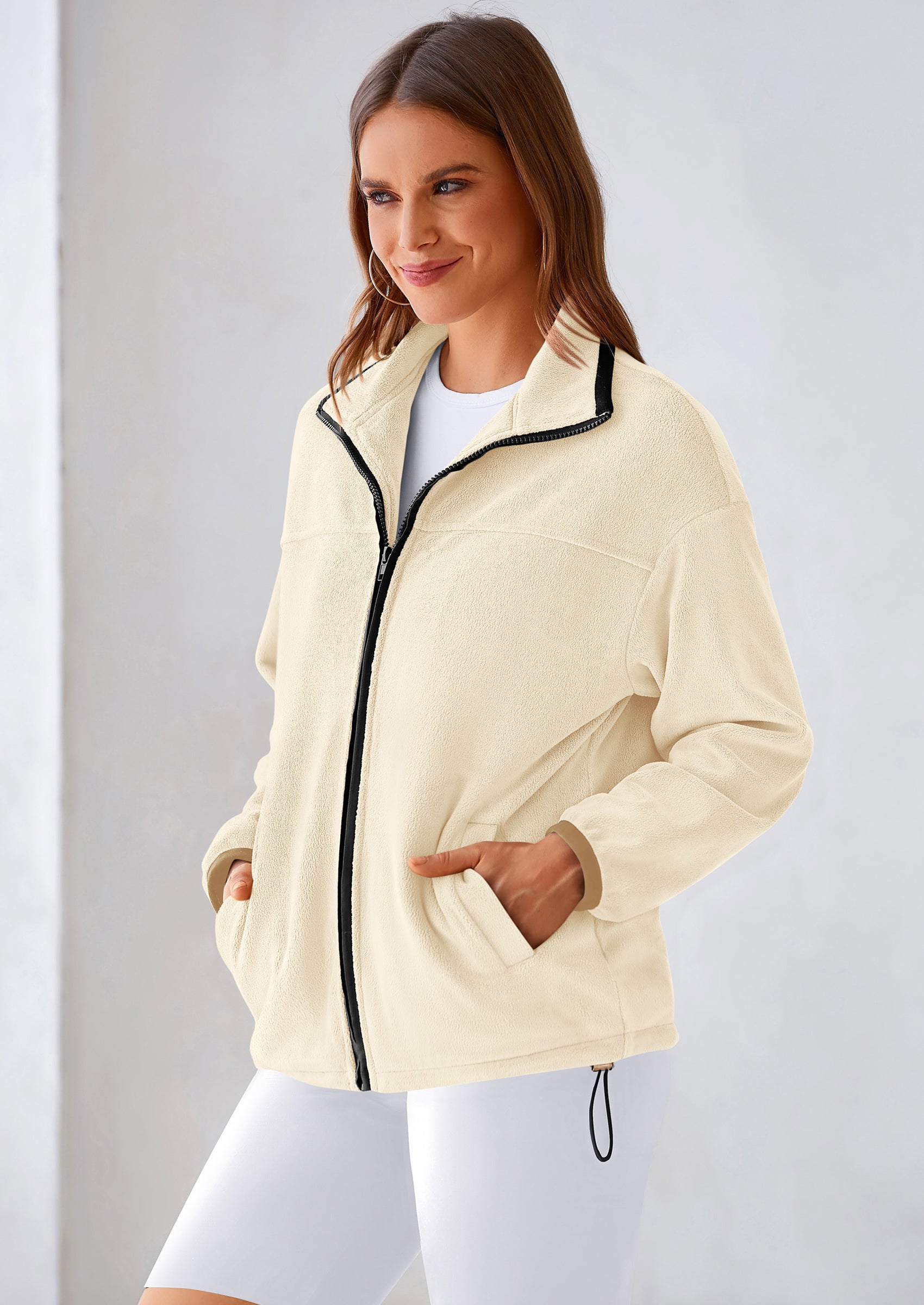 BTFBM Women's Fleece Jackets Fall Winter Clothes 2025 Stand Collar Outwear Jacket Zip Up Casual Fuzzy Coats Pockets PRETTYGARDEN