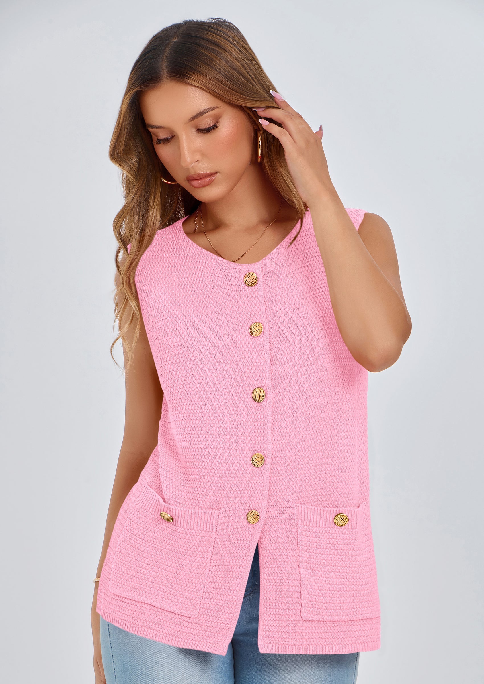 PRETTYGARDEN Women's Knit Sweater Vest Summer Sleeveless Button Down Tank Tops Trendy Business Casual Outfits PRETTYGARDEN