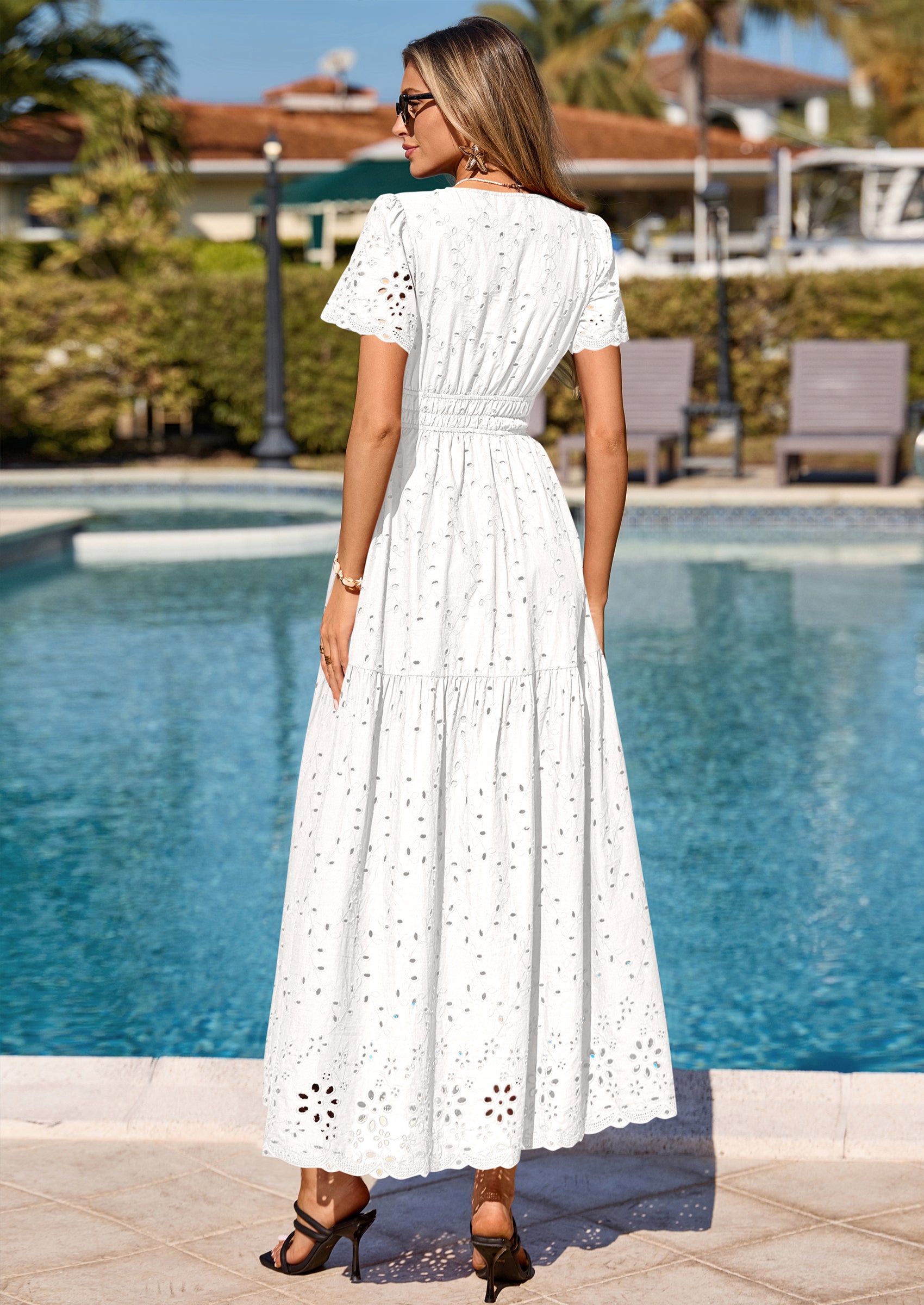 PRETTYGARDEN Short Sleeve Spring Dresses for Women Elegant Classy Boho High Waist A Line Pleated Wedding Guest Dress PRETTYGARDEN
