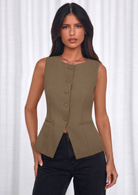 PRETTYGARDEN Womens Vests Top Trendy 2026 Spring Sleeveless Blazer Suit Summer Business Casual Work Button Down Waistcoat PRETTYGARDEN